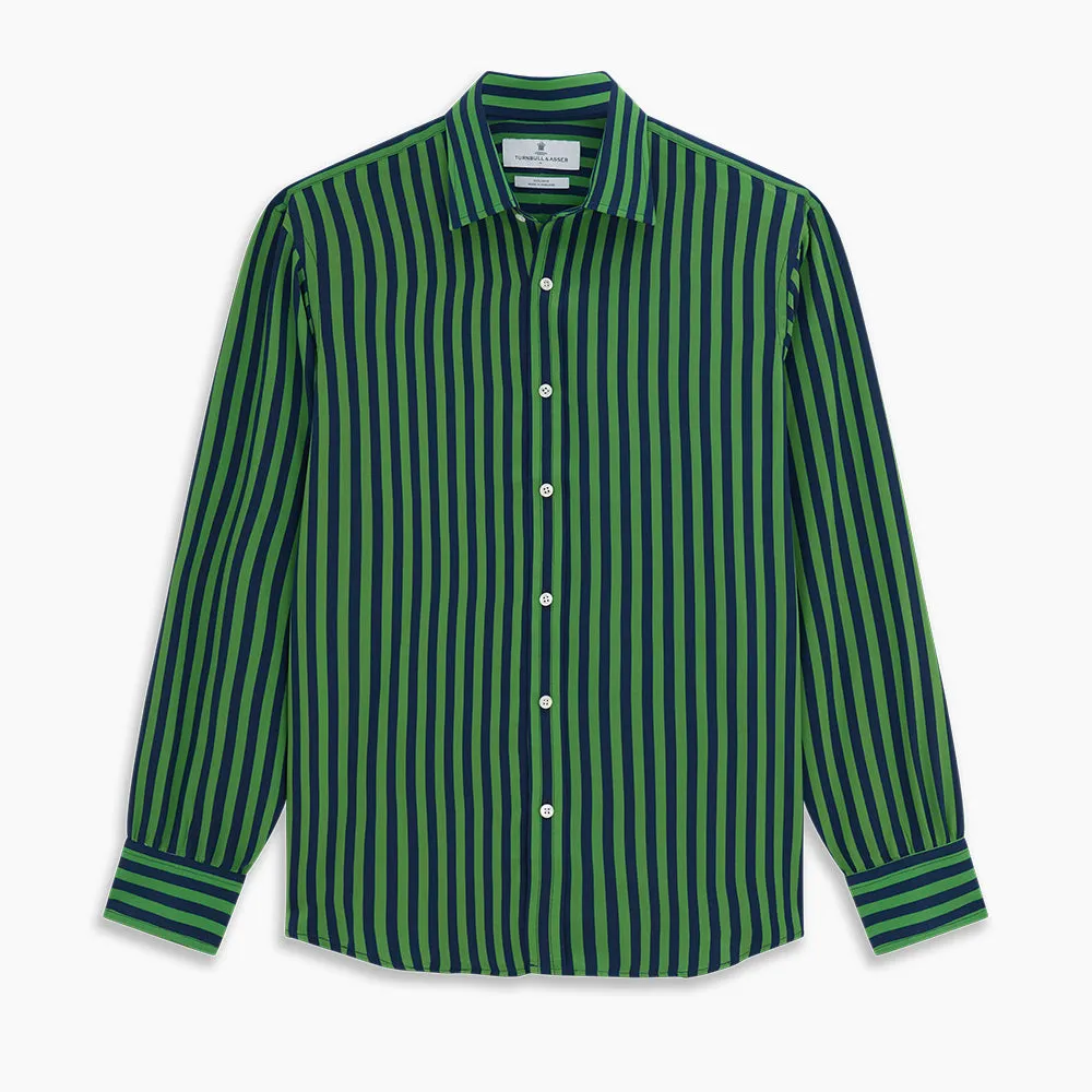 Green and Navy Candy Stripe Silk Weekend Fit Harold Shirt