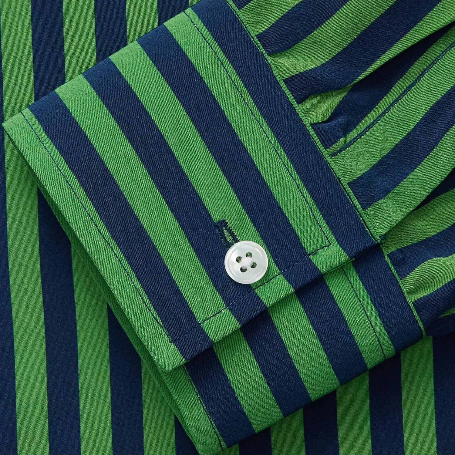 Green and Navy Candy Stripe Silk Weekend Fit Harold Shirt