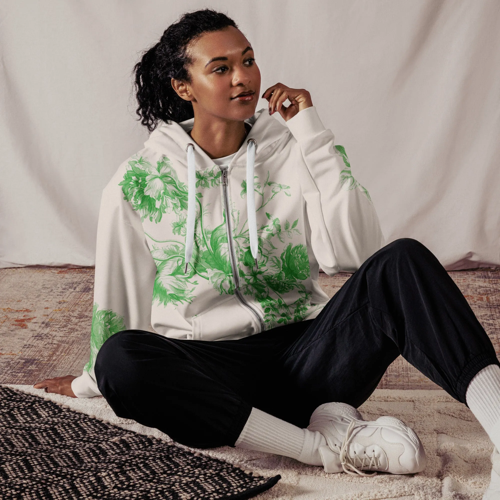 Green Toile zip hoodie