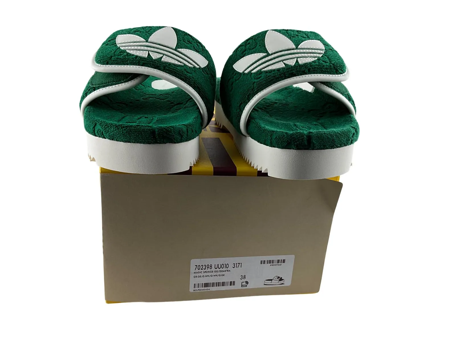 Gucci x Adidas Women's GG Platform Sandal Green Cotton Sponge Sz 38