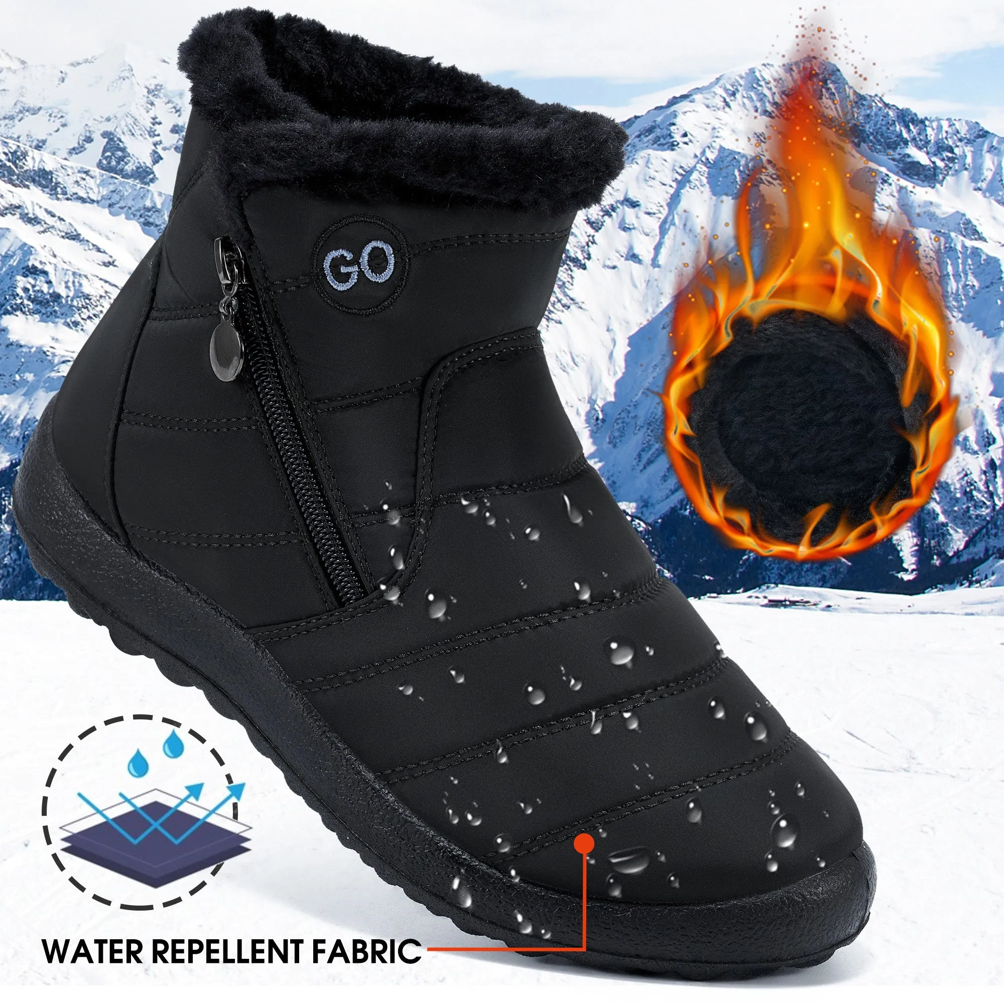 HARENCE Snow Boots for Women Winter Boot with Comfortable Warm Fur Lined Ankle Booties Outdoor Slip On Waterproof Short Boots