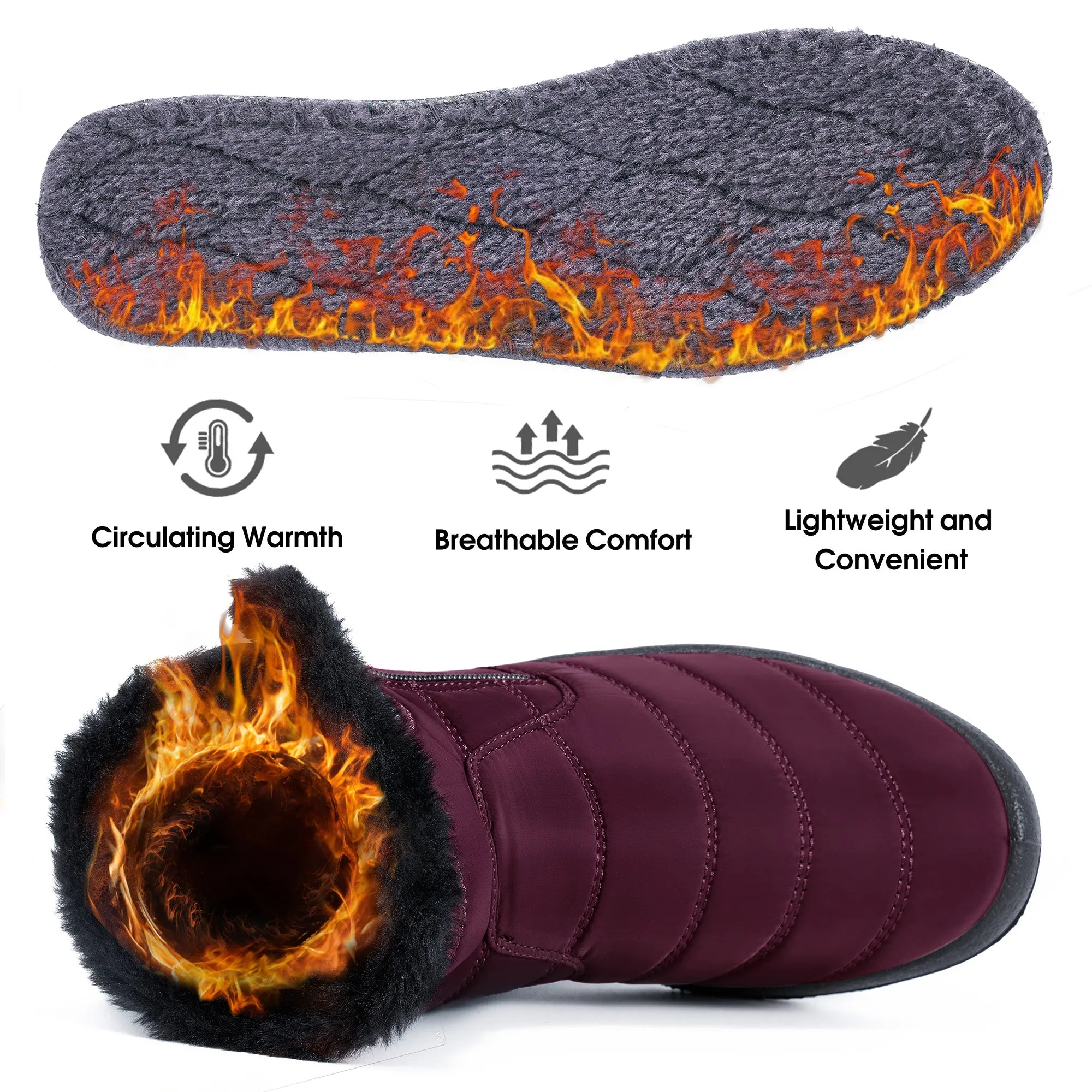 HARENCE Snow Boots for Women Winter Boot with Comfortable Warm Fur Lined Ankle Booties Outdoor Slip On Waterproof Short Boots