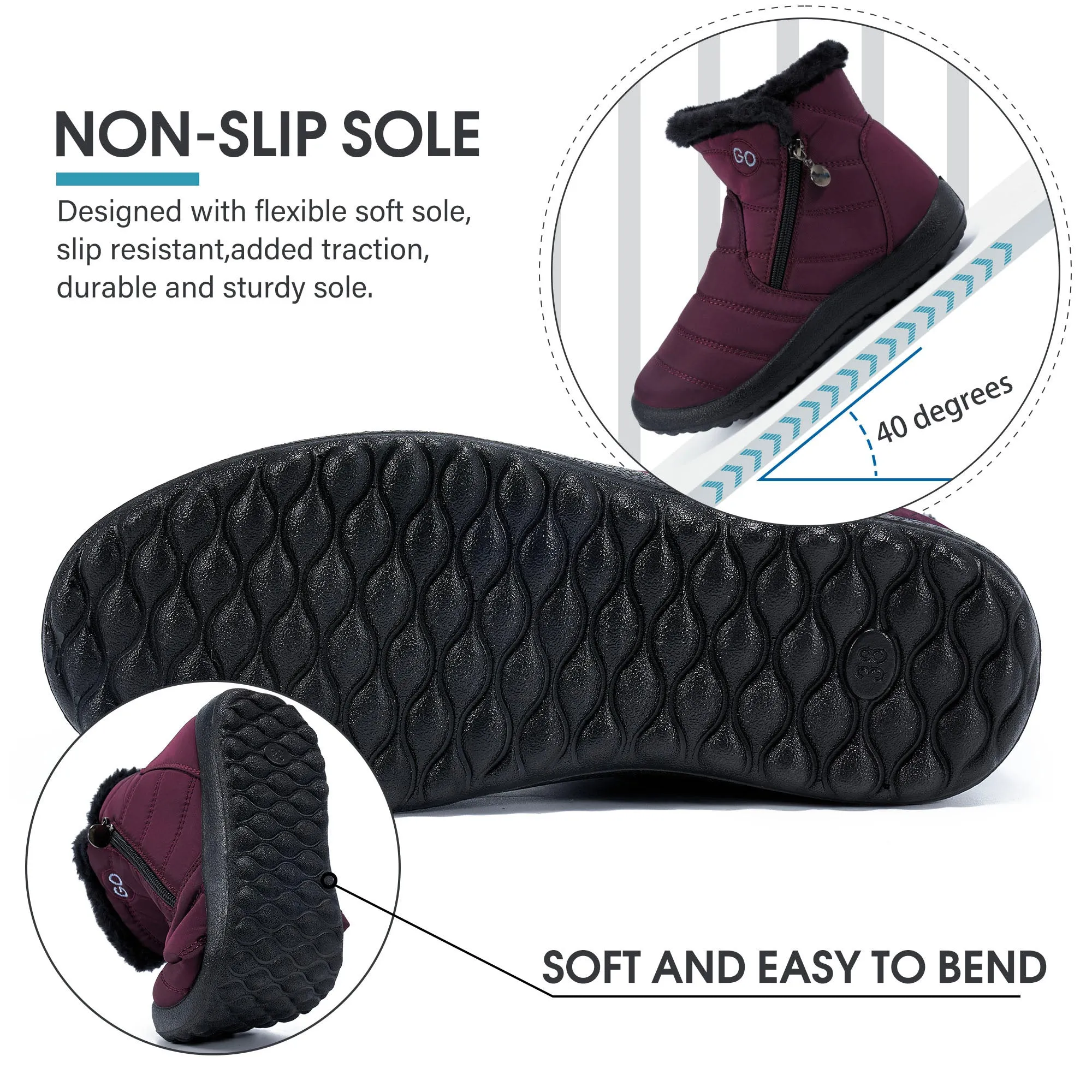 HARENCE Snow Boots for Women Winter Boot with Comfortable Warm Fur Lined Ankle Booties Outdoor Slip On Waterproof Short Boots