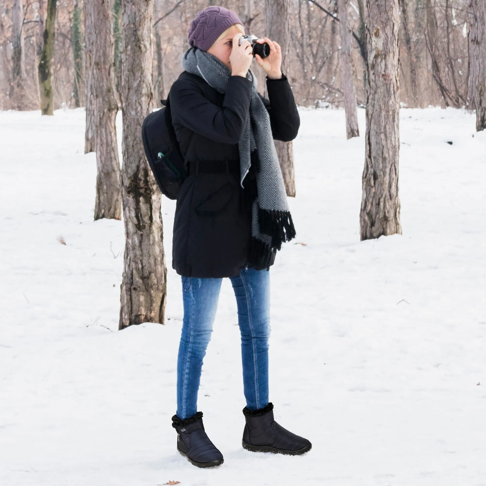 HARENCE Snow Boots for Women Winter Boot with Comfortable Warm Fur Lined Ankle Booties Outdoor Slip On Waterproof Short Boots