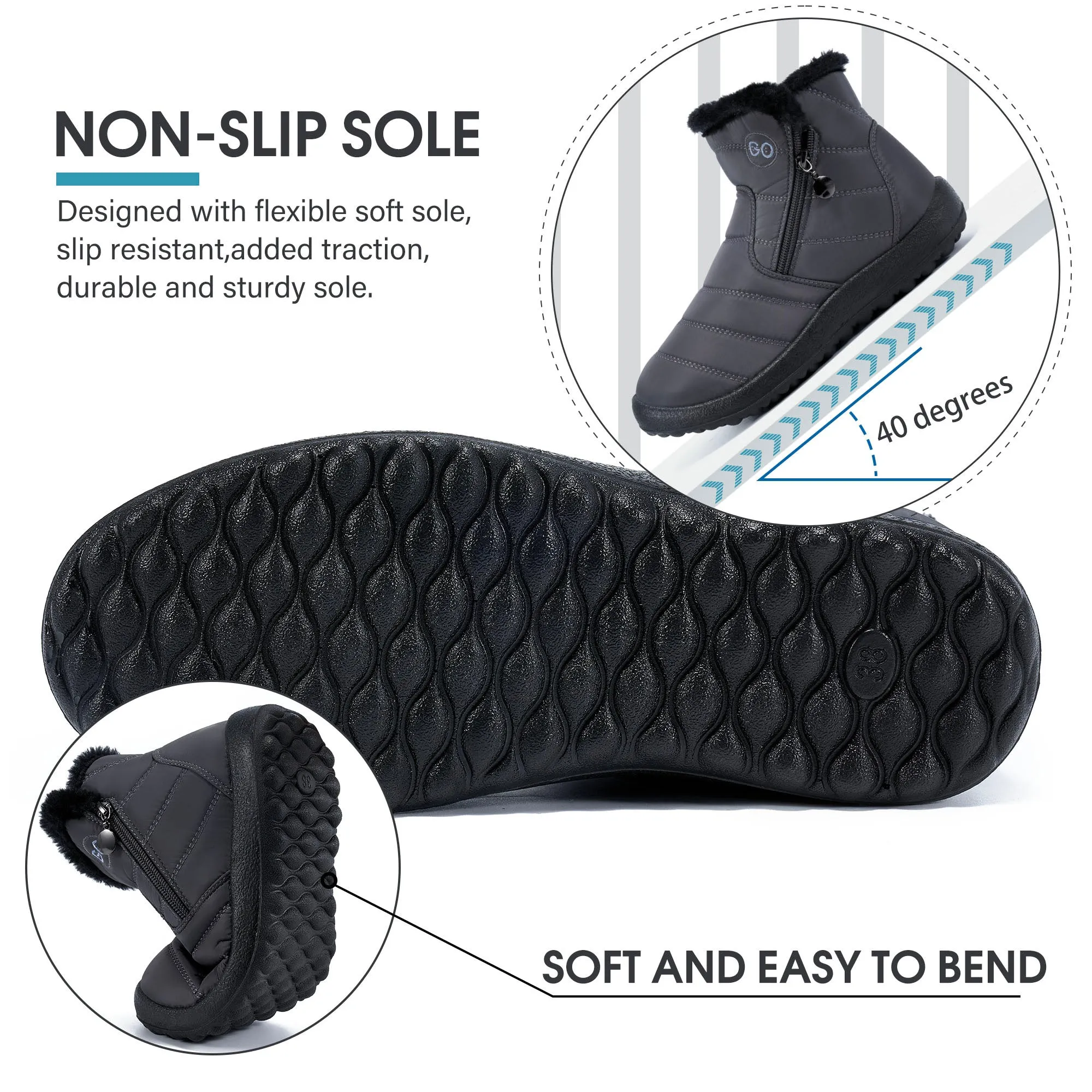 HARENCE Snow Boots for Women Winter Boot with Comfortable Warm Fur Lined Ankle Booties Outdoor Slip On Waterproof Short Boots