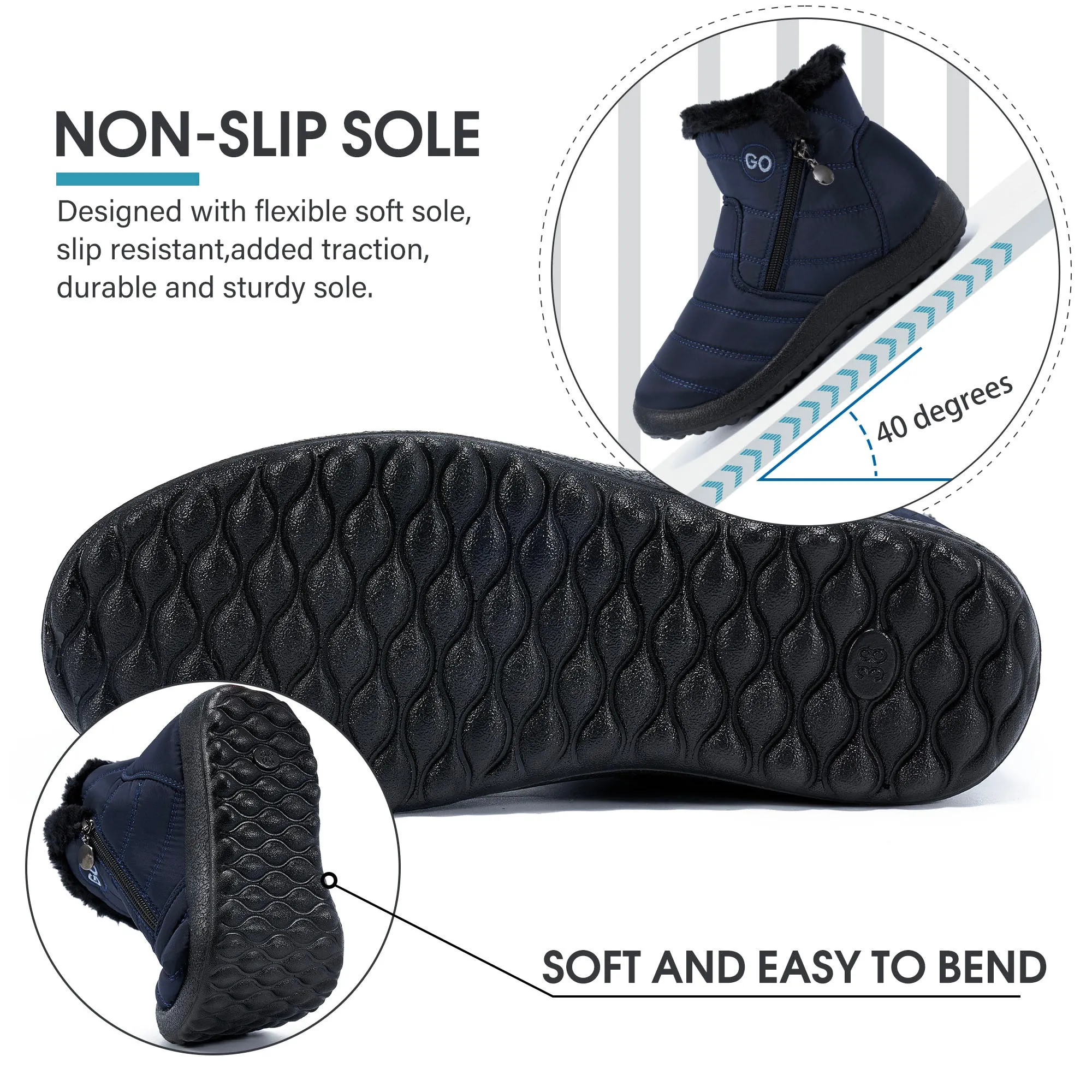 HARENCE Snow Boots for Women Winter Boot with Comfortable Warm Fur Lined Ankle Booties Outdoor Slip On Waterproof Short Boots