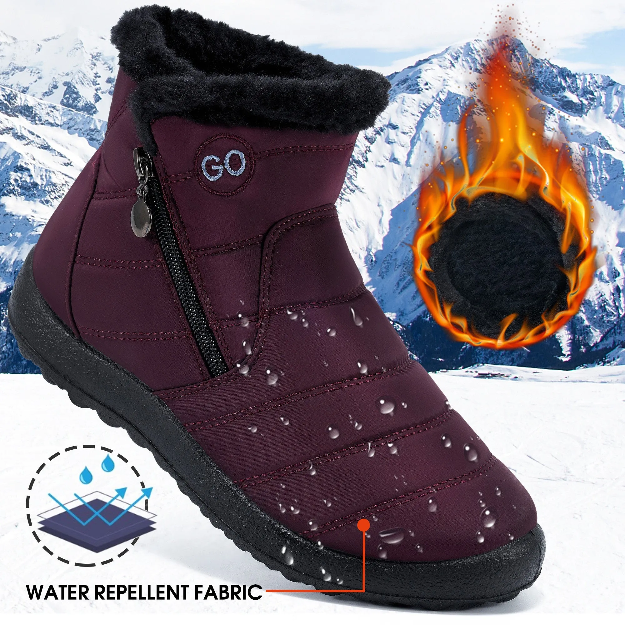HARENCE Snow Boots for Women Winter Boot with Comfortable Warm Fur Lined Ankle Booties Outdoor Slip On Waterproof Short Boots