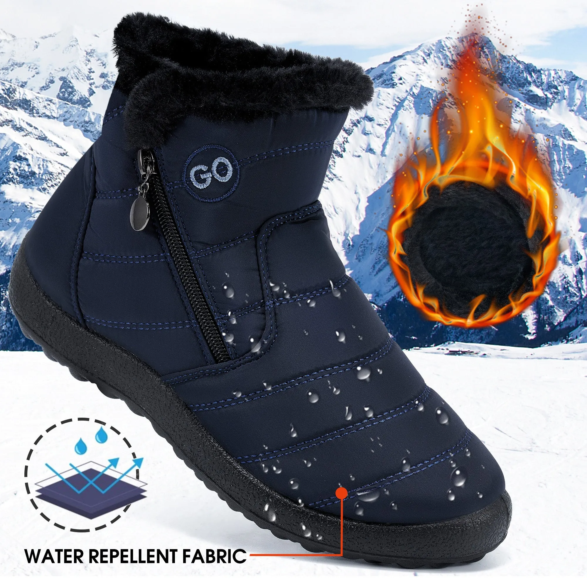 HARENCE Snow Boots for Women Winter Boot with Comfortable Warm Fur Lined Ankle Booties Outdoor Slip On Waterproof Short Boots