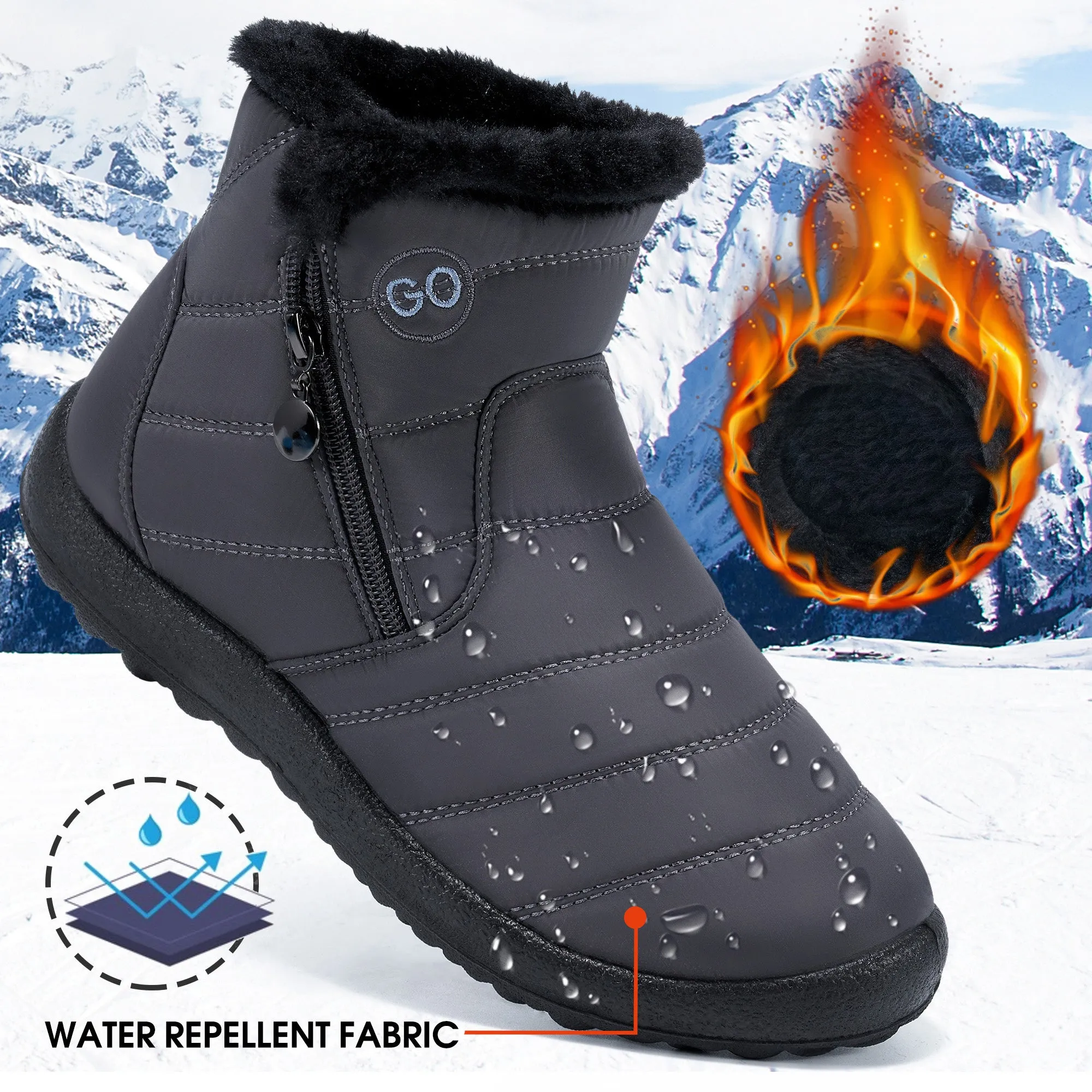 HARENCE Snow Boots for Women Winter Boot with Comfortable Warm Fur Lined Ankle Booties Outdoor Slip On Waterproof Short Boots