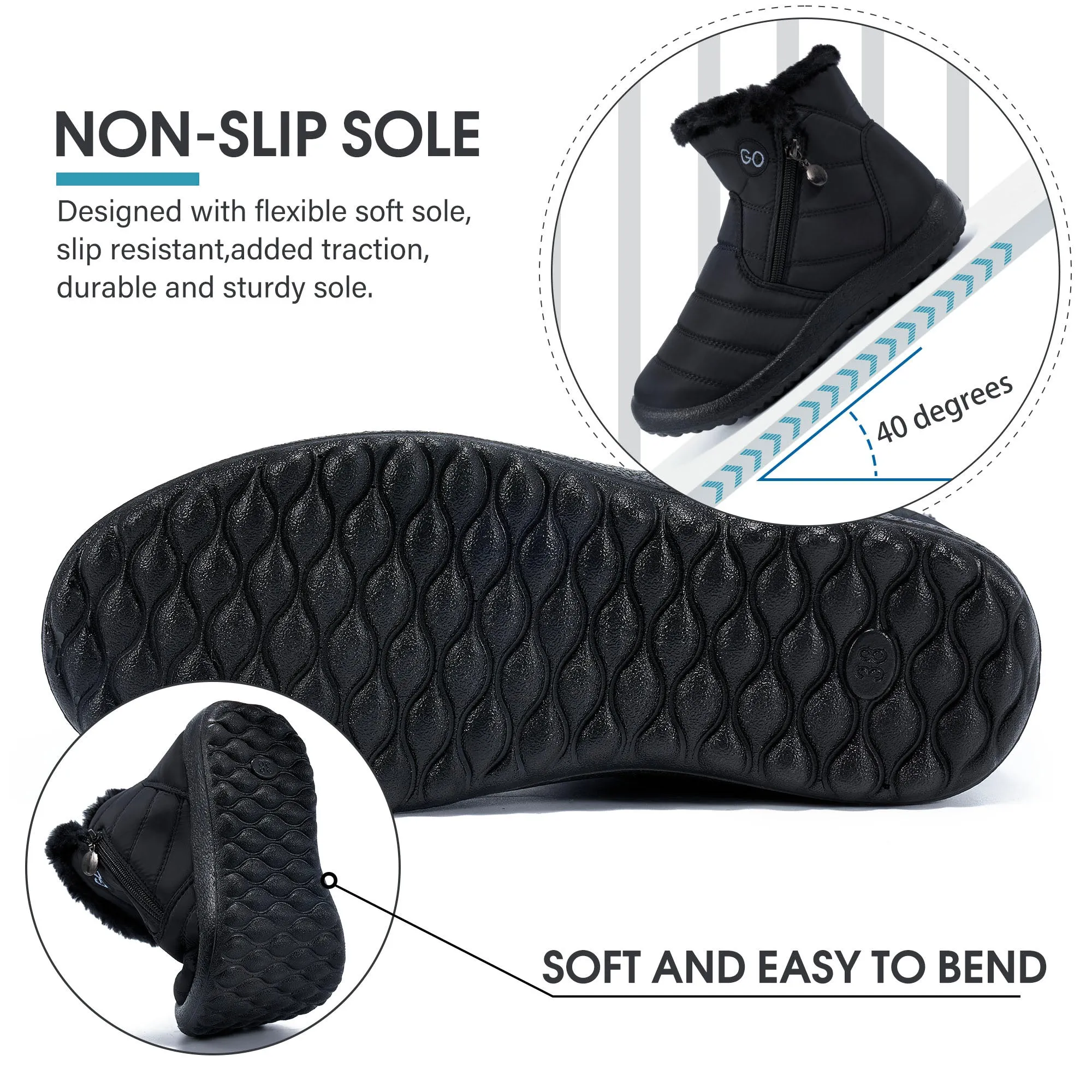 HARENCE Snow Boots for Women Winter Boot with Comfortable Warm Fur Lined Ankle Booties Outdoor Slip On Waterproof Short Boots