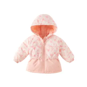 Heart Print Kids Girls Casual Padding Snow Jacket