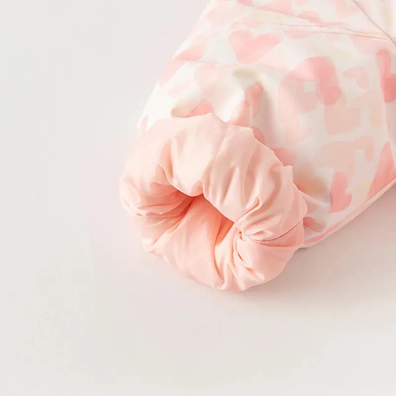 Heart Print Kids Girls Casual Padding Snow Jacket