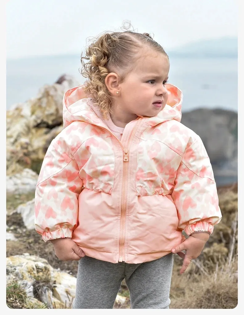 Heart Print Kids Girls Casual Padding Snow Jacket