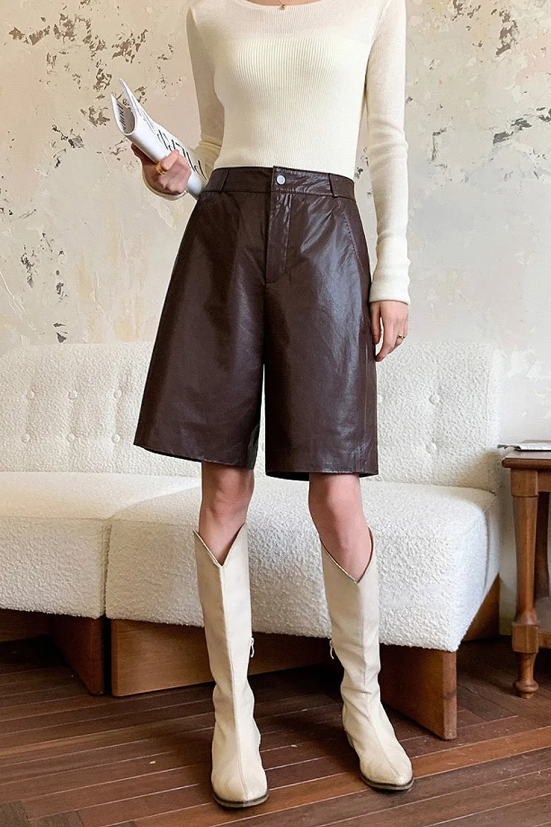 High Waisted Black Leather Shorts