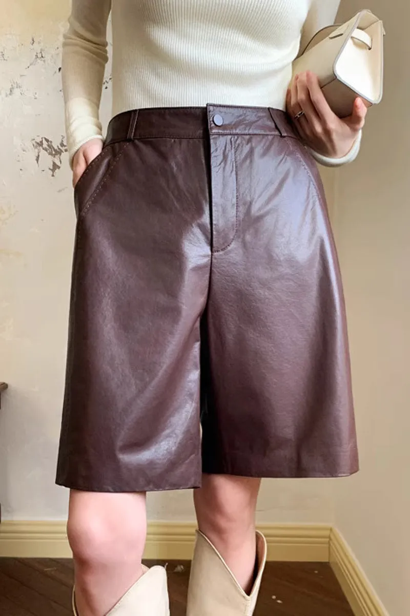 High Waisted Black Leather Shorts
