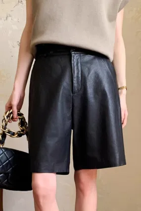 High Waisted Black Leather Shorts