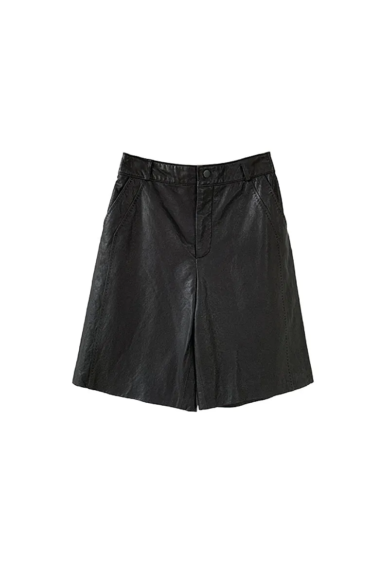High Waisted Black Leather Shorts