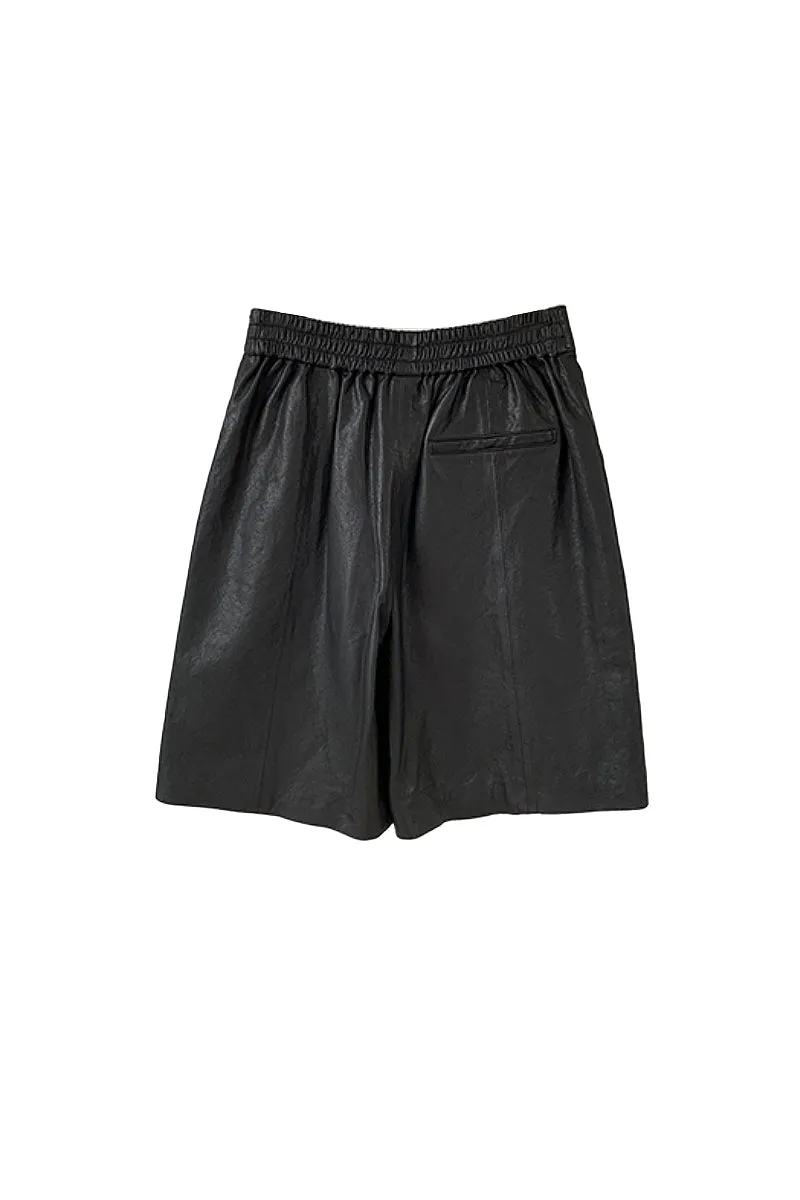 High Waisted Black Leather Shorts