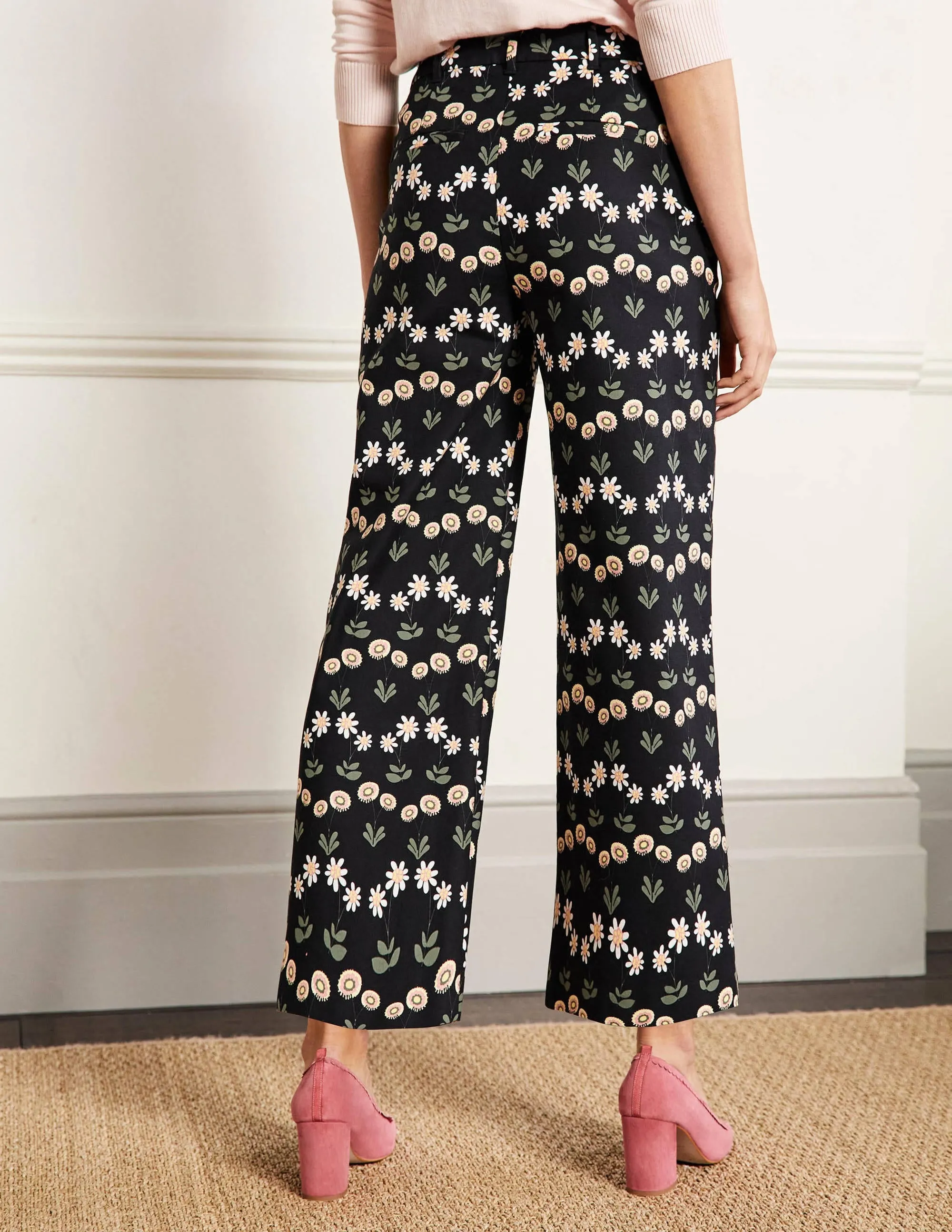 High Waisted Richmond Trousers-Black, Delicate Daisy
