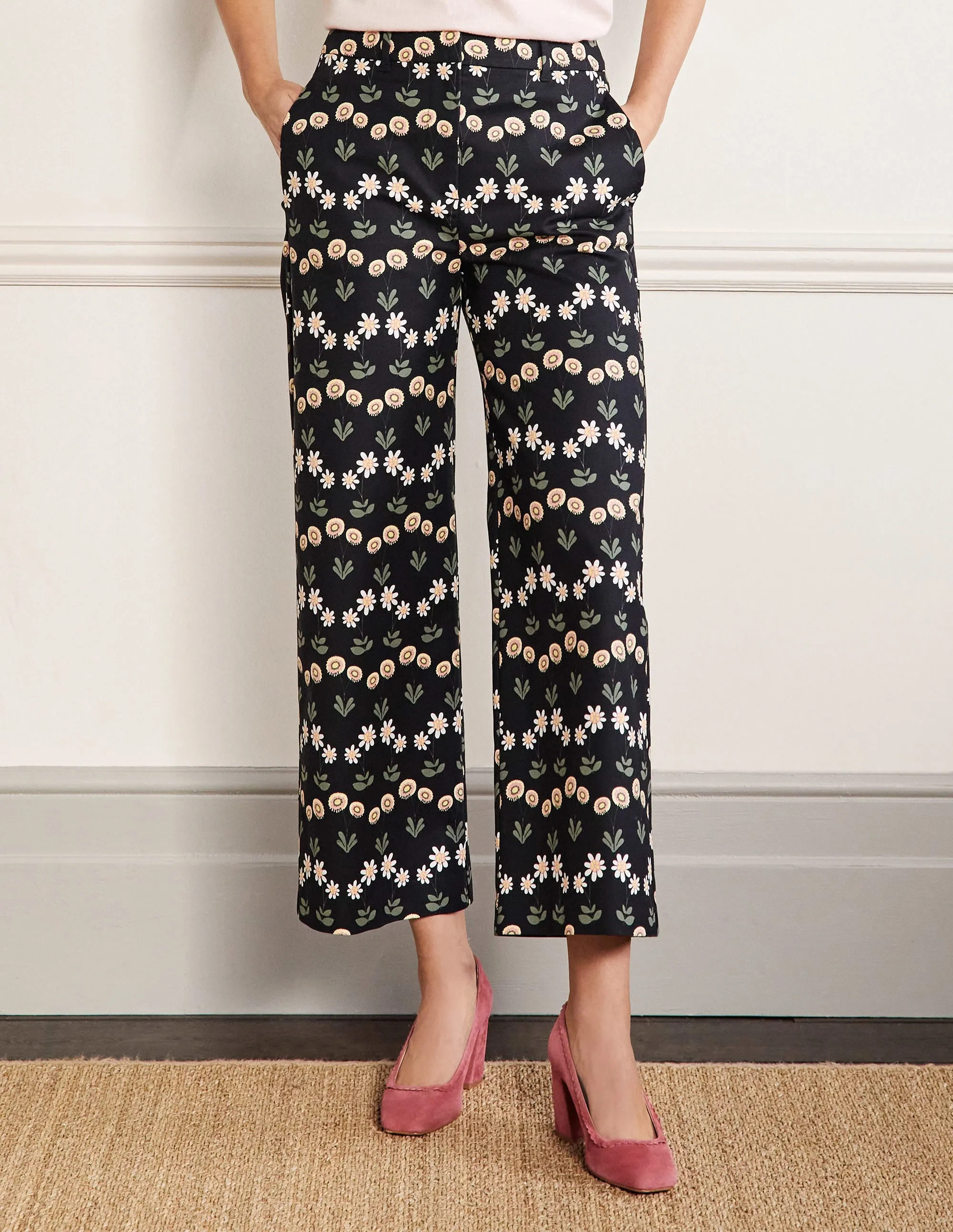 High Waisted Richmond Trousers-Black, Delicate Daisy