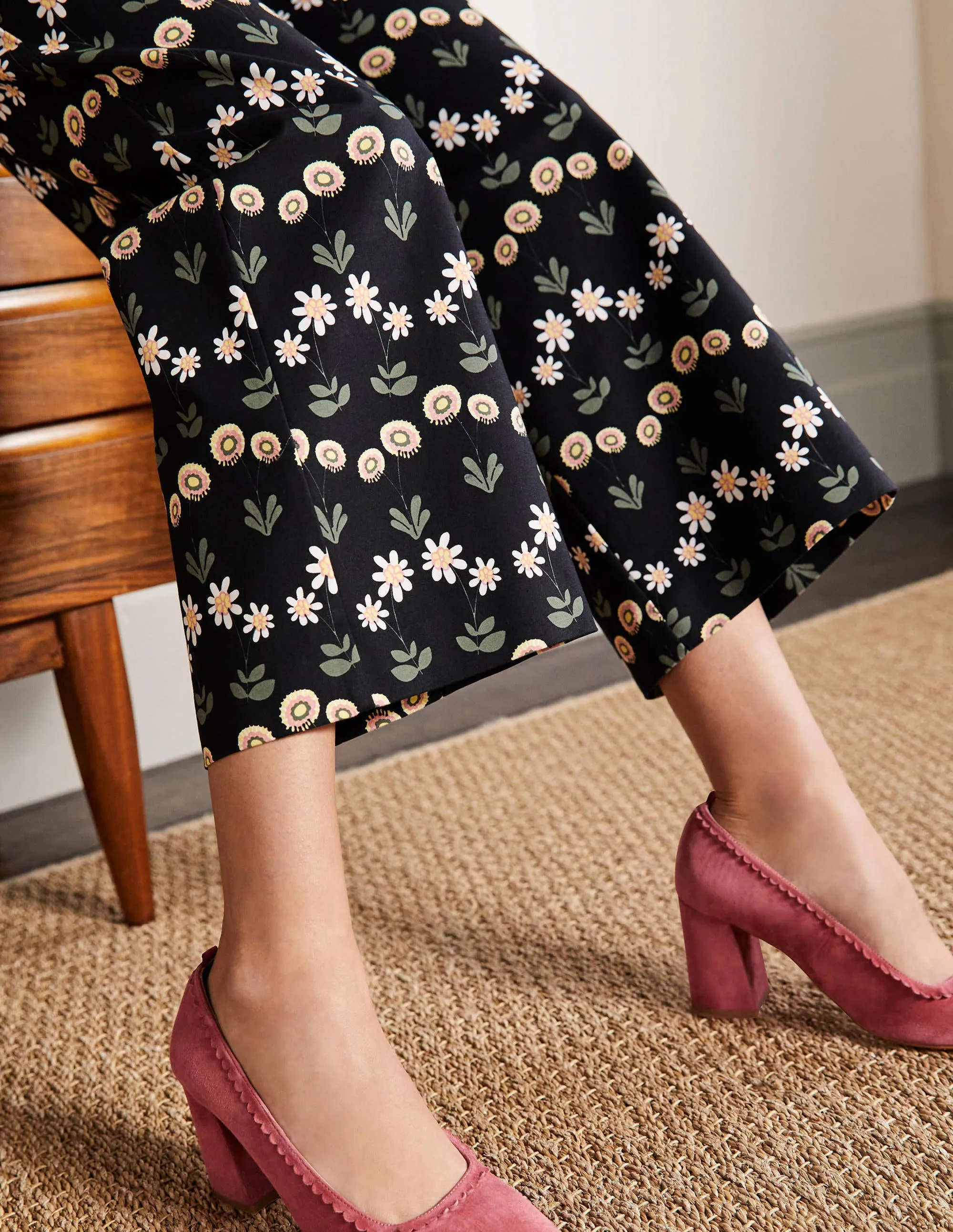 High Waisted Richmond Trousers-Black, Delicate Daisy