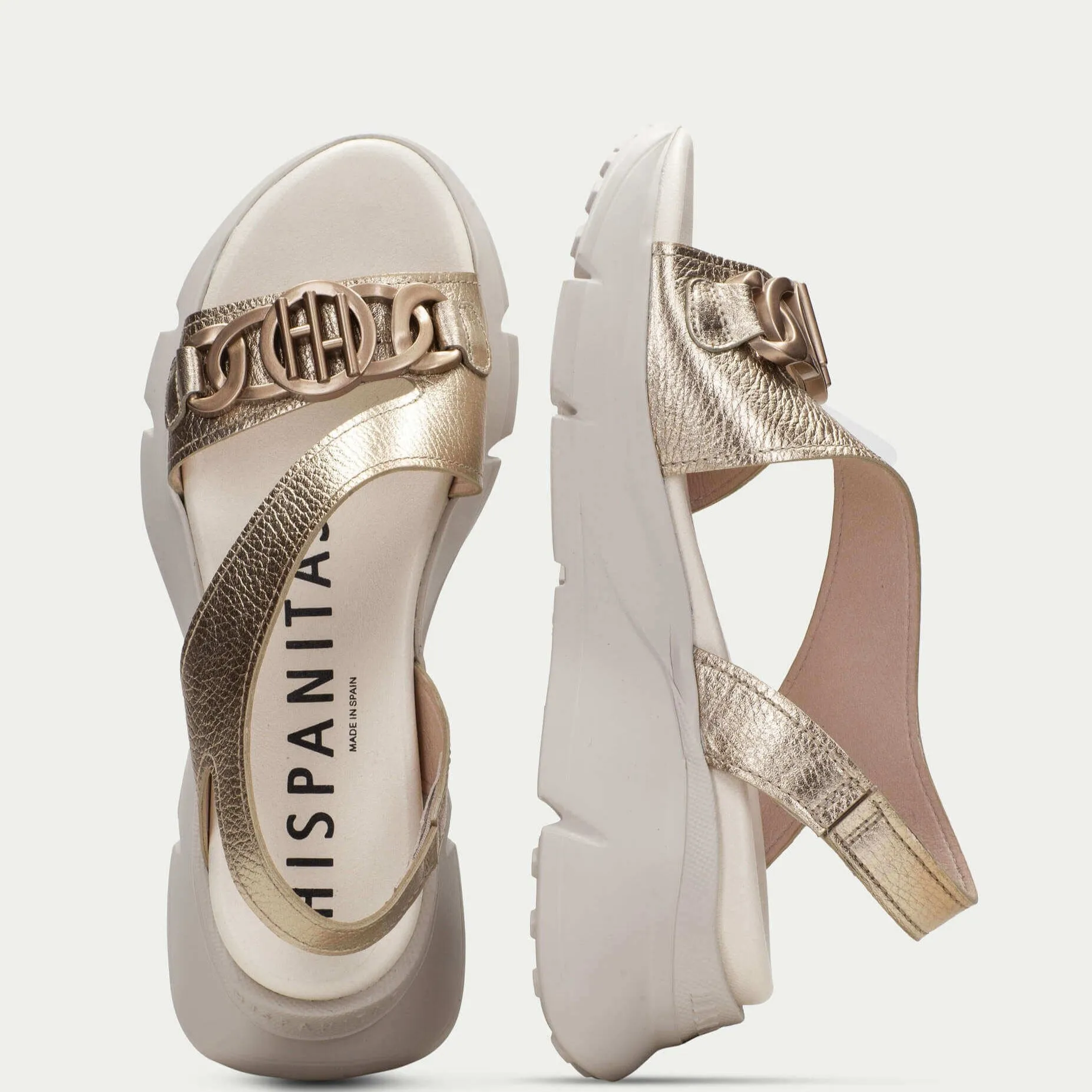 Hispanitas Gold Leather Sporty Sandals