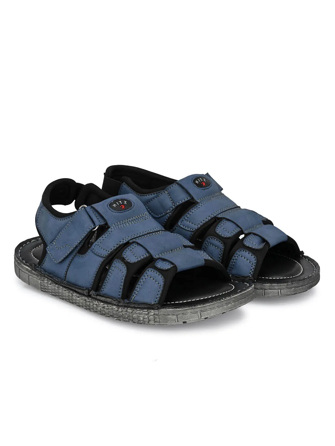 Hitz Men's Blue Synthetic Casual Sandals with Velcro Closure