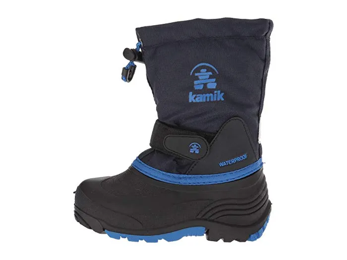 Kamik Kids' Waterbug5 Navy Blue Pull On Waterproof Rounded Toe Ankle Snow Boots