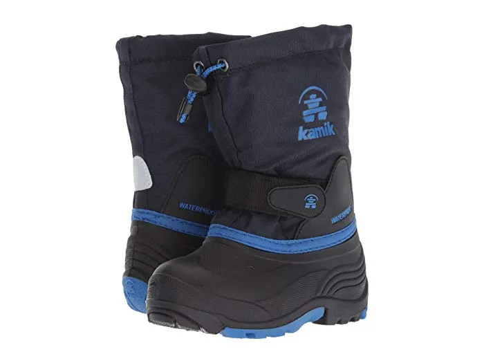 Kamik Kids' Waterbug5 Navy Blue Pull On Waterproof Rounded Toe Ankle Snow Boots