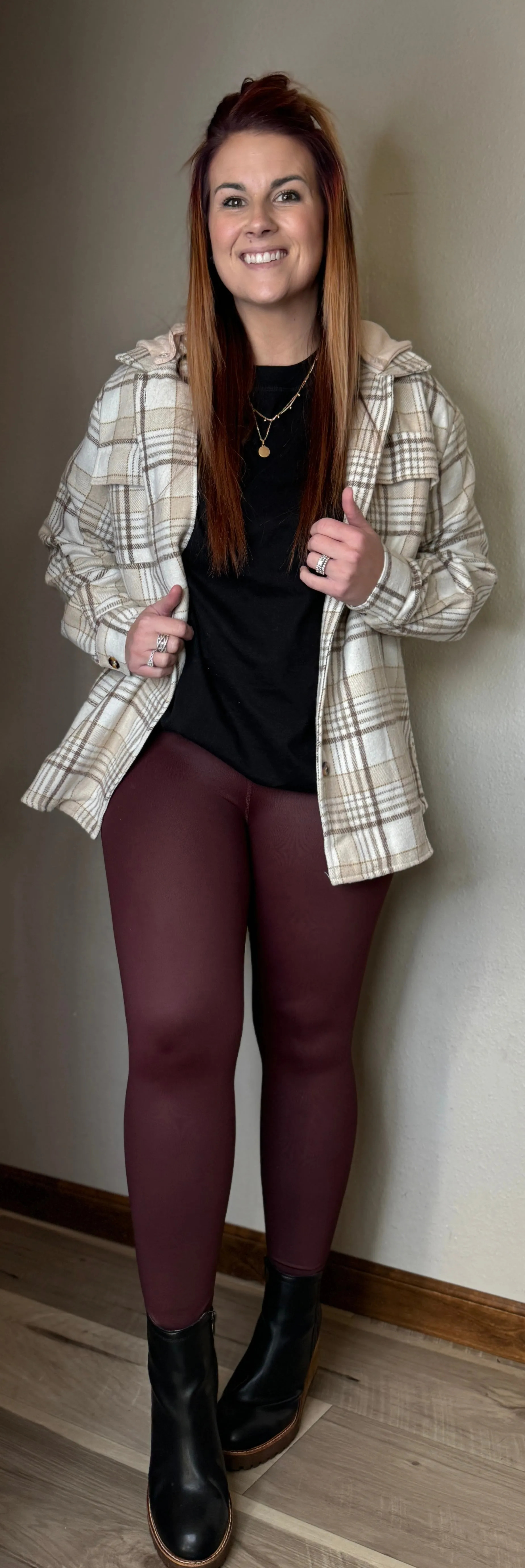 Khaki Plaid Button Up Hooded Shacket