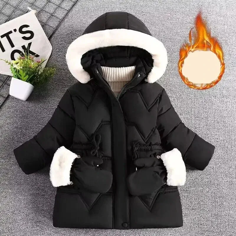 Kids Girls Fur Collar Hat Plush Lining Hooded Coats