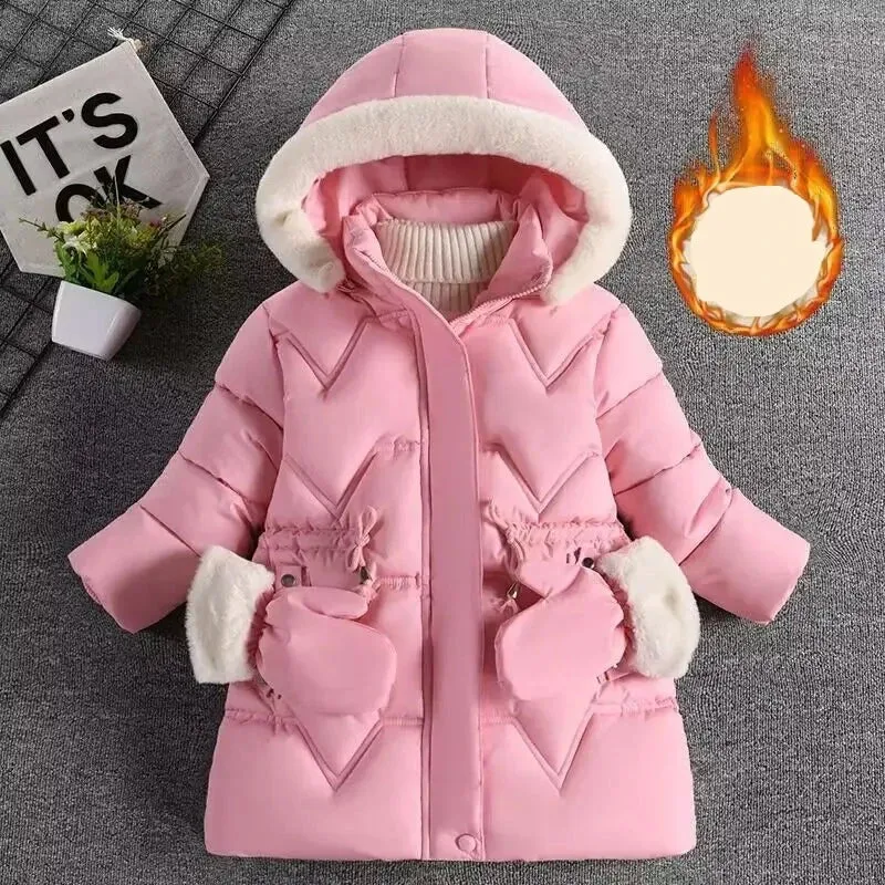Kids Girls Fur Collar Hat Plush Lining Hooded Coats