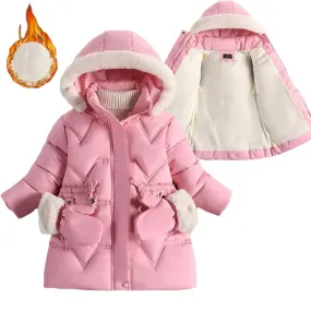 Kids Girls Fur Collar Hat Plush Lining Hooded Coats