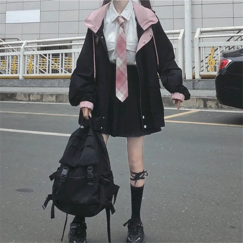 Korean Cute Black Pink Jacket