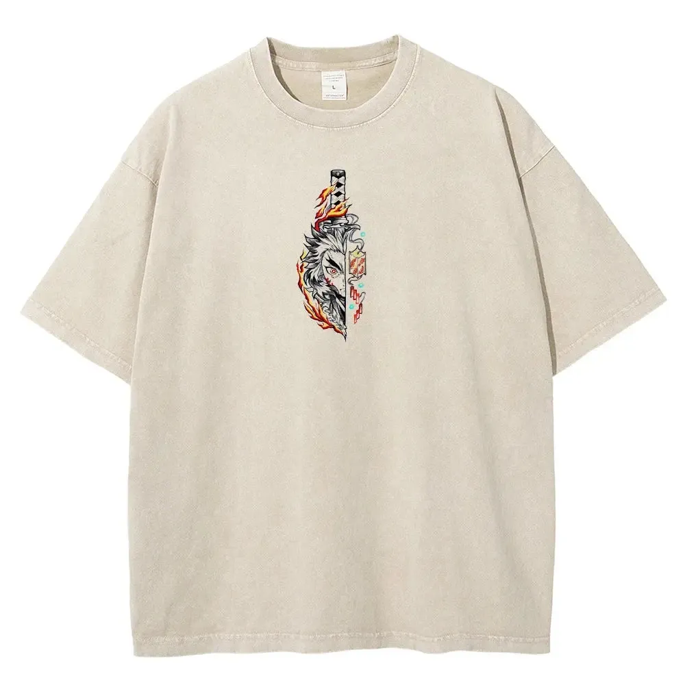[KUJO] "Flame Hashira" Vintage Oversized T Shirt