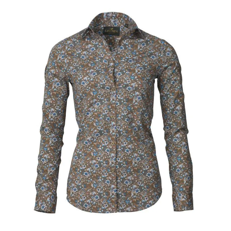 Laksen Birds & Blossom Ladies Cotton Shirt - Olive