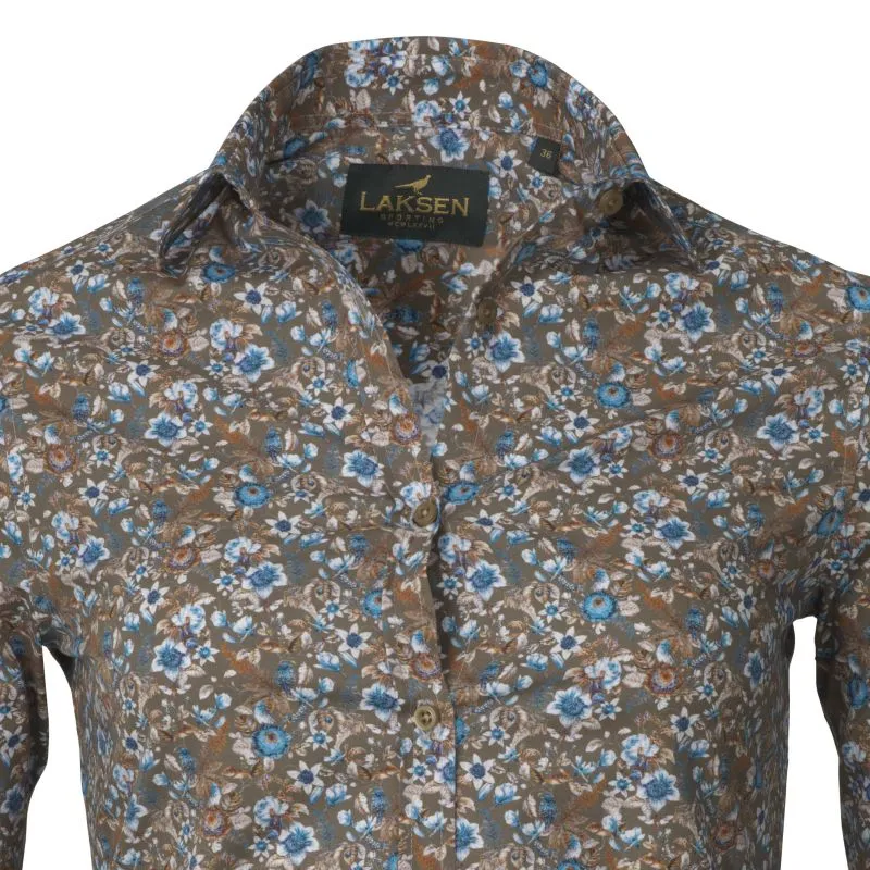Laksen Birds & Blossom Ladies Cotton Shirt - Olive