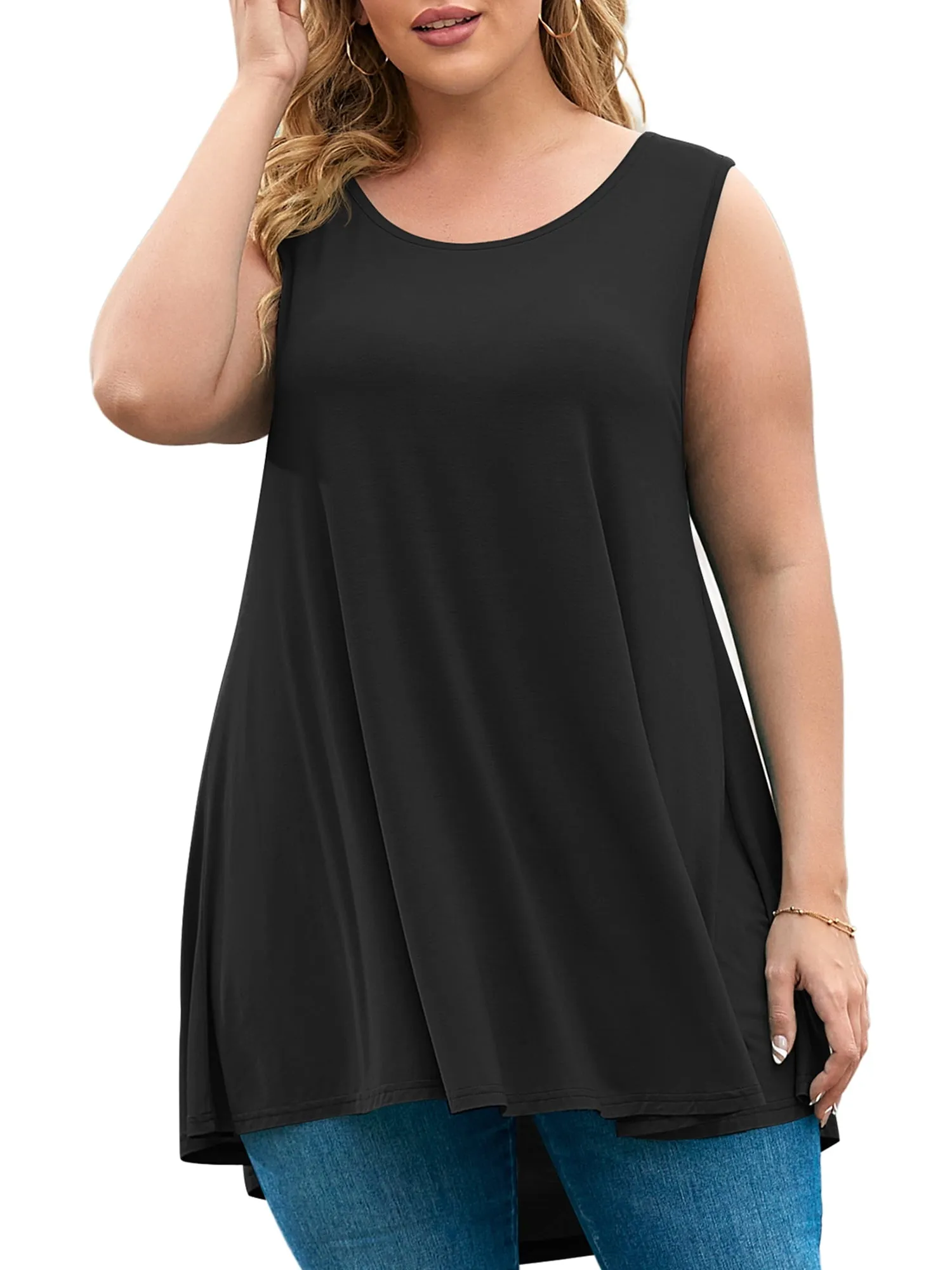 LARACE Plus Size Tank Tops for Women Sleevelss Tunic Casual Summer Clothes Swing Shirts for Jeans(B-Orange 2X)