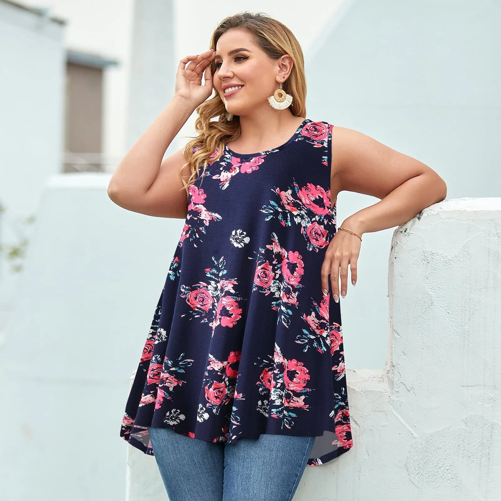 LARACE Plus Size Tank Tops for Women Sleevelss Tunic Casual Summer Clothes Swing Shirts for Jeans(B-Orange 2X)