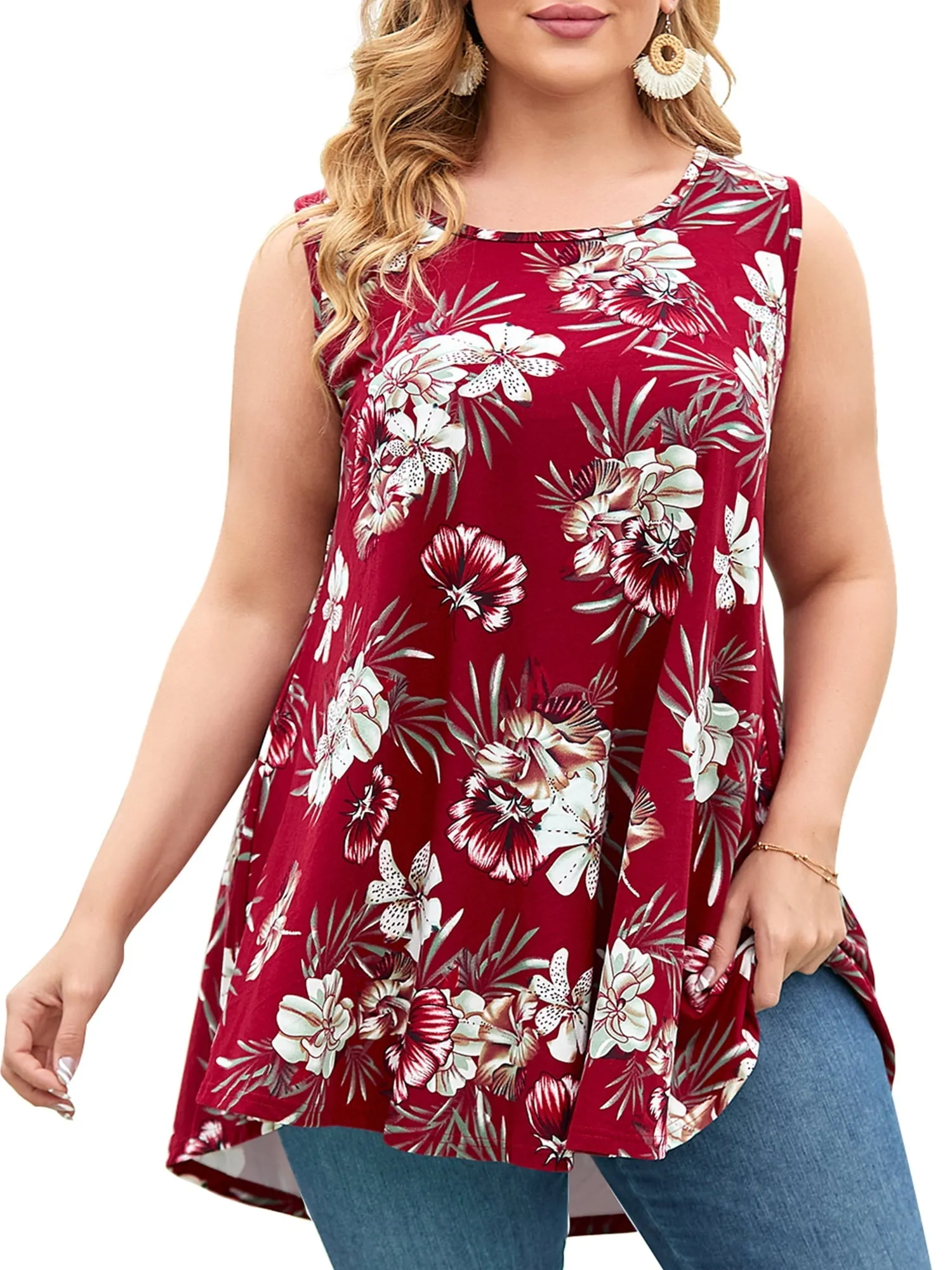 LARACE Plus Size Tank Tops for Women Sleevelss Tunic Casual Summer Clothes Swing Shirts for Jeans(B-Orange 2X)