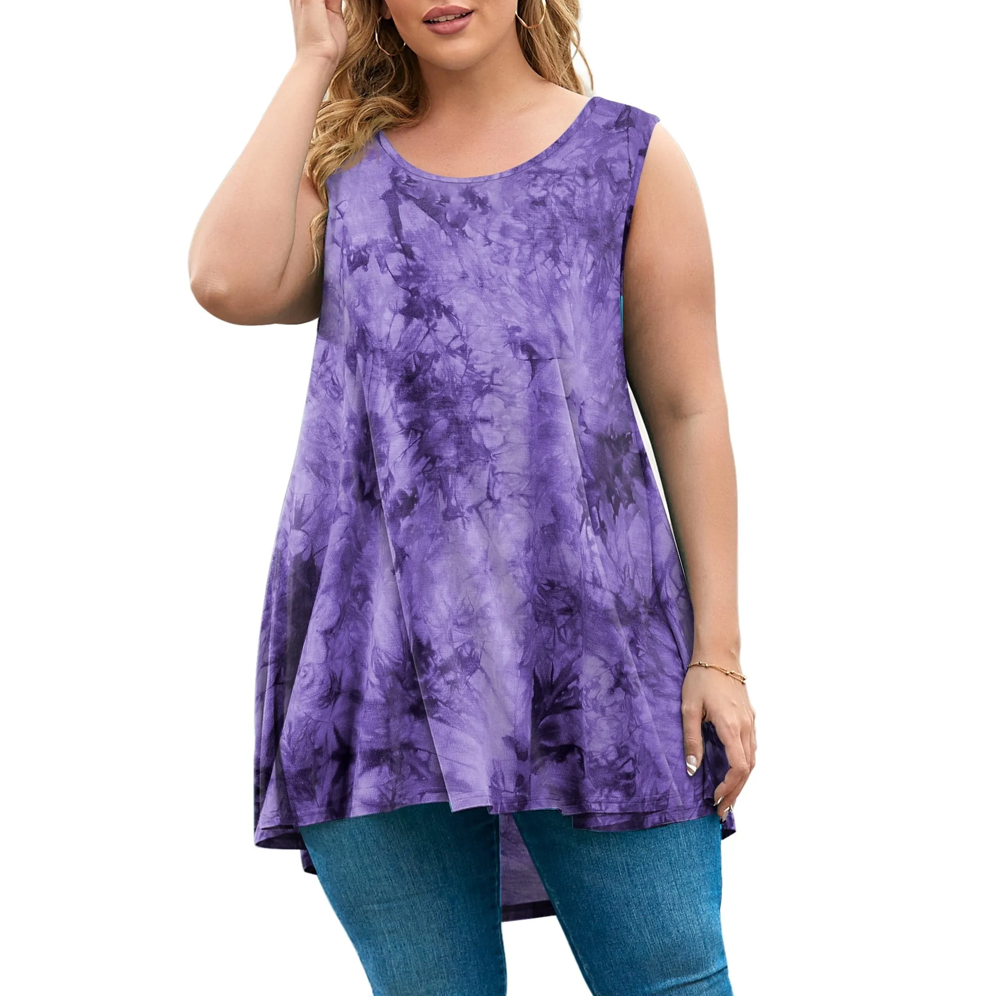 LARACE Plus Size Tank Tops for Women Sleevelss Tunic Casual Summer Clothes Swing Shirts for Jeans(B-Orange 2X)