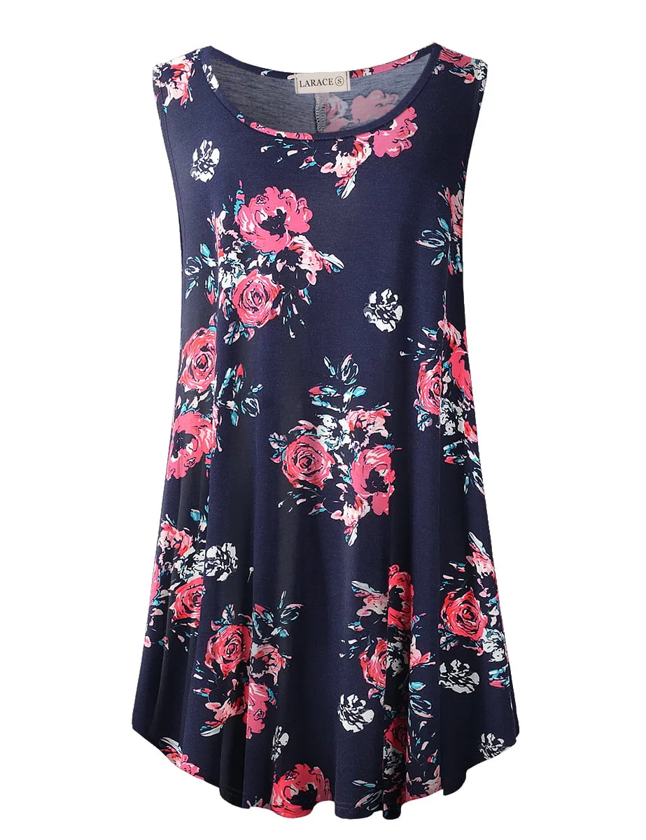 LARACE Plus Size Tank Tops for Women Sleevelss Tunic Casual Summer Clothes Swing Shirts for Jeans(B-Orange 2X)