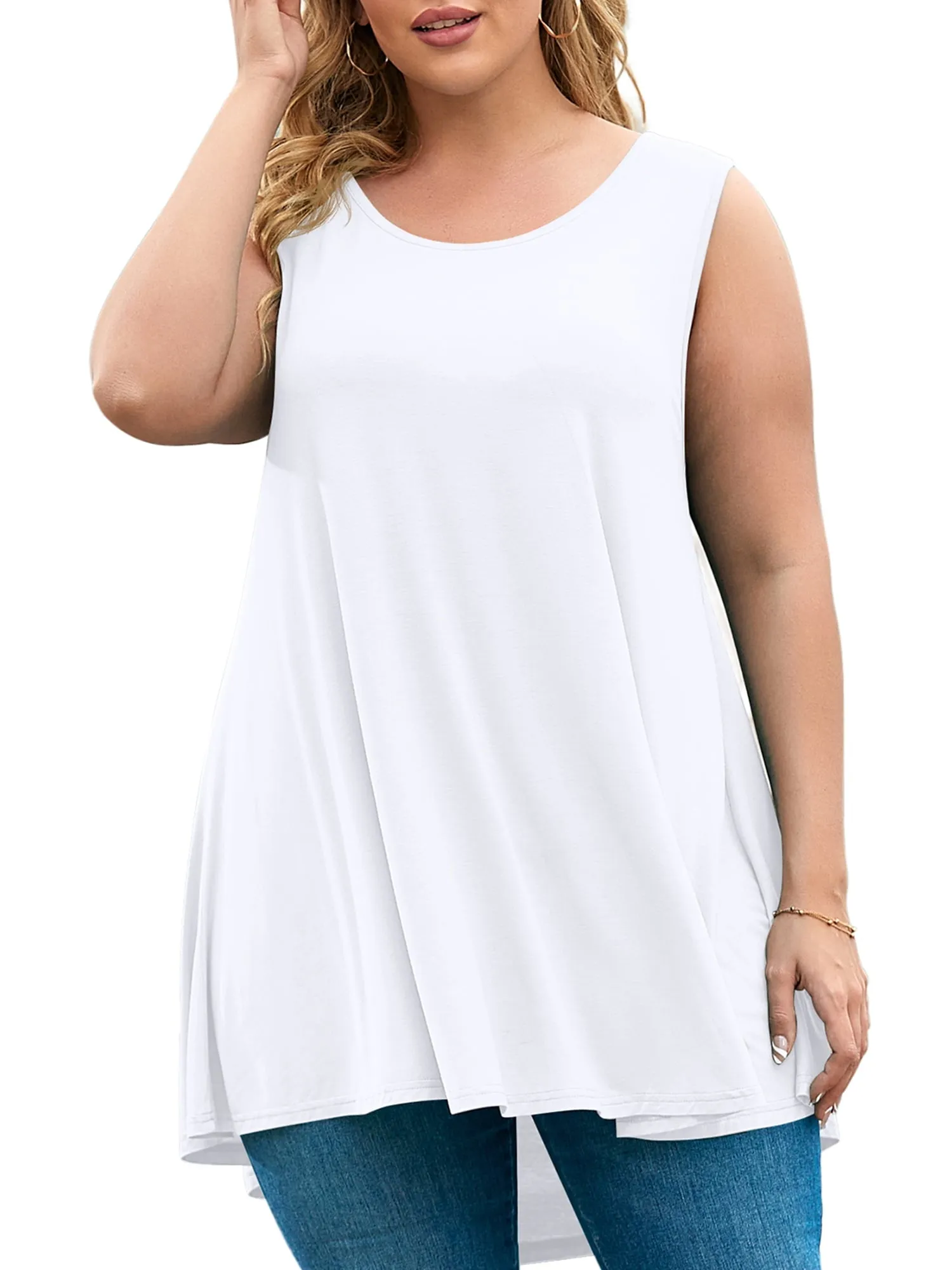 LARACE Plus Size Tank Tops for Women Sleevelss Tunic Casual Summer Clothes Swing Shirts for Jeans(B-Orange 2X)