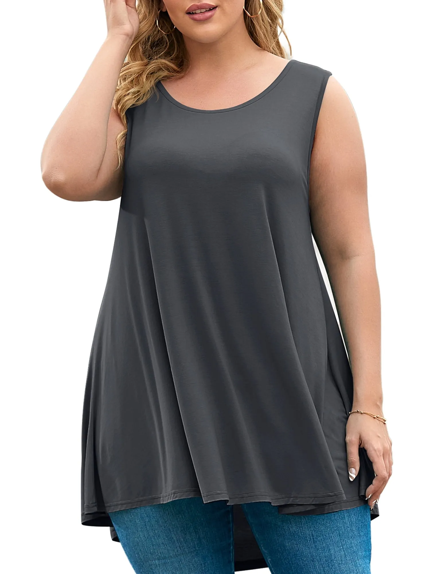 LARACE Plus Size Tank Tops for Women Sleevelss Tunic Casual Summer Clothes Swing Shirts for Jeans(B-Orange 2X)