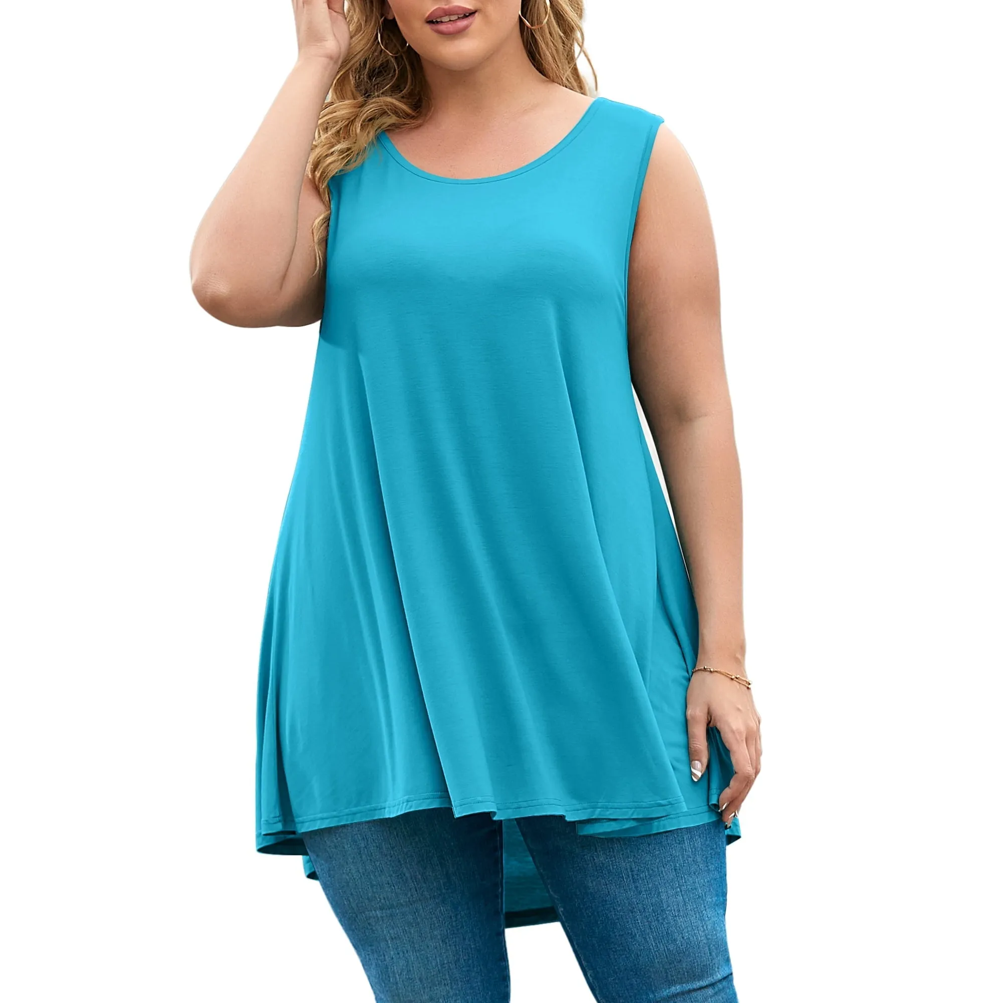 LARACE Plus Size Tank Tops for Women Sleevelss Tunic Casual Summer Clothes Swing Shirts for Jeans(B-Orange 2X)