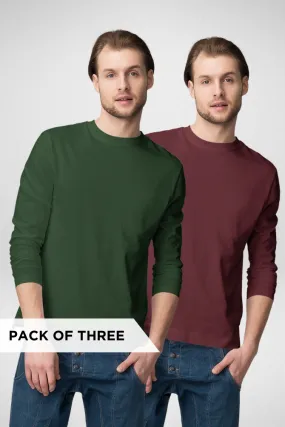 Maroon and Bottle Green Full Sleeve T-Shirts Combo for Men