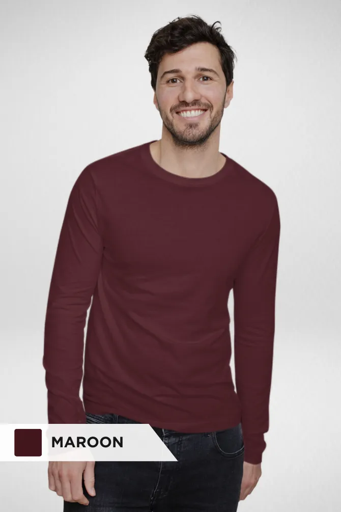 Maroon and Bottle Green Full Sleeve T-Shirts Combo for Men