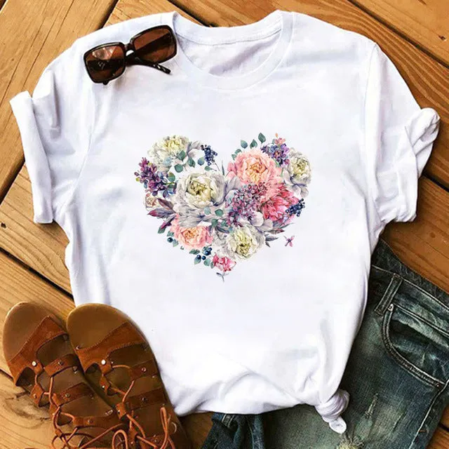 Maycaur Red Heart Butterfly Print Women Tshirt Fashion Casual O Neck Female T Shirt 90s Lady Yong Girl New Valentine's Day Gifts