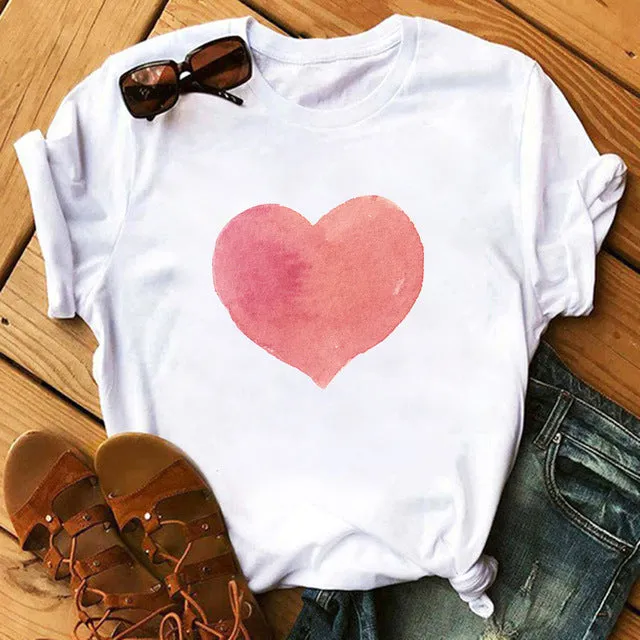 Maycaur Red Heart Butterfly Print Women Tshirt Fashion Casual O Neck Female T Shirt 90s Lady Yong Girl New Valentine's Day Gifts