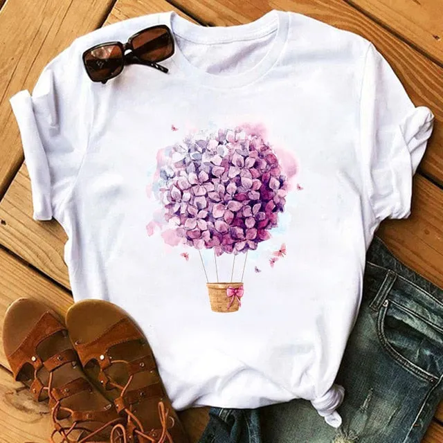 Maycaur Red Heart Butterfly Print Women Tshirt Fashion Casual O Neck Female T Shirt 90s Lady Yong Girl New Valentine's Day Gifts